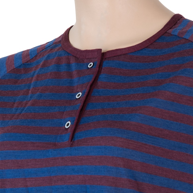 MERINO AIR NEW PT SENSOR - dámské tričko, polo s krátkým rukávem a knoflíky, modrá - vínová pruhy