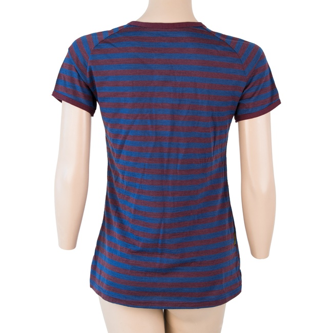 MERINO AIR NEW PT SENSOR - dámské tričko, polo s krátkým rukávem a knoflíky, modrá - vínová pruhy