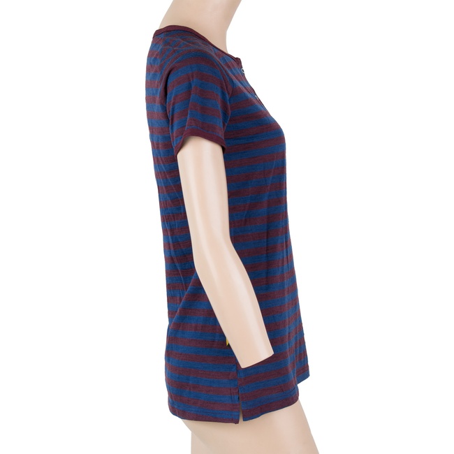 MERINO AIR NEW PT SENSOR - dámské tričko, polo s krátkým rukávem a knoflíky, modrá - vínová pruhy