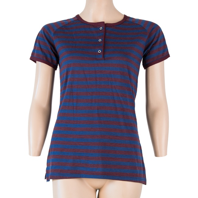 MERINO AIR NEW PT SENSOR - dámské tričko, polo s krátkým rukávem a knoflíky, modrá - vínová pruhy