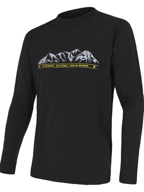 MERINO ACTIVE MOUNTAINS SENSOR pánské triko, dlouhý rukáv, černá