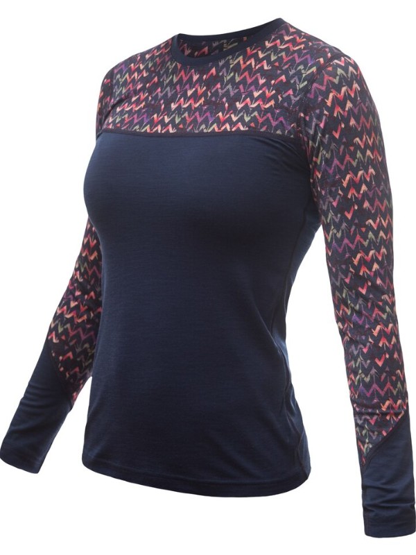 MERINO IMPRESS SENSOR - dámské triko, dlouhý rukáv, BLUE/ORIGAMI
