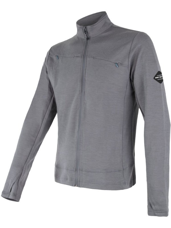 MERINO SENSOR UPPER - pánská mikina, celozip, šedá