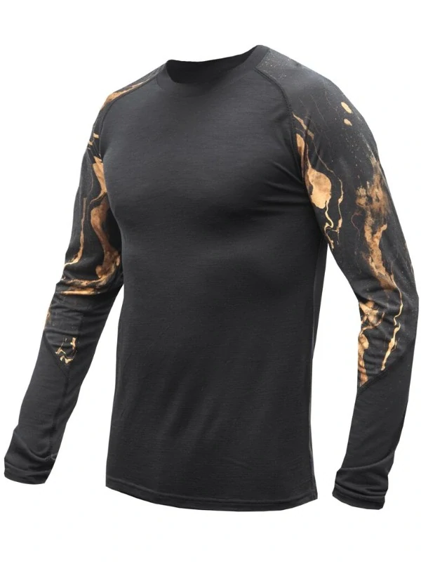 MERINO IMPRESS SENSOR - pánské triko, dlouhý rukáv, ČERNÁ/COSMOS