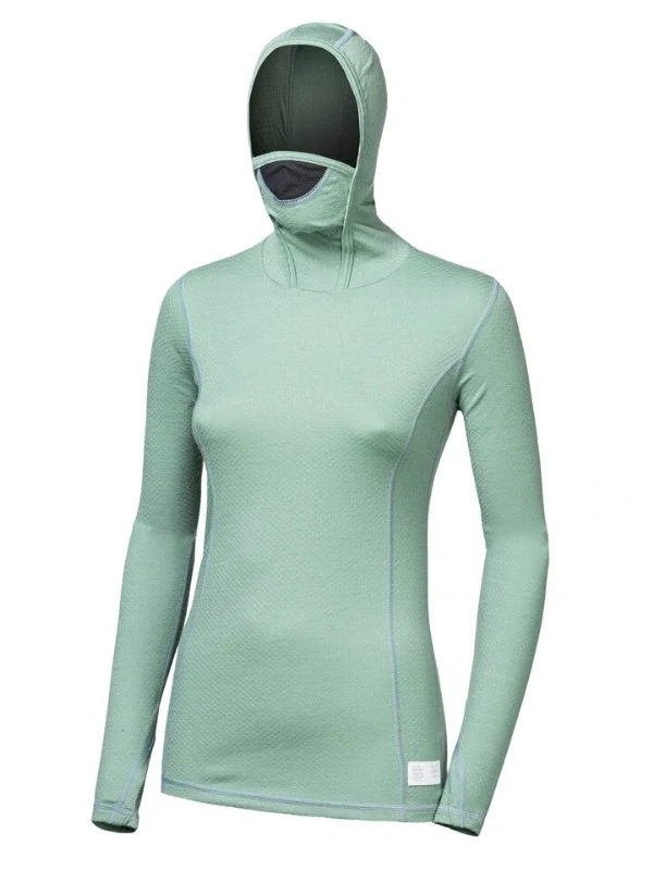 MERINO SENSOR DF - dámské tričko, dlouhý rukáv s kapucí, basil green