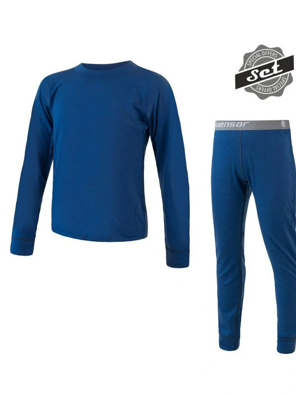 MERINO AIR SENSOR dětský/juniorský set trička s dlouhým rukávem a spodků, modrá