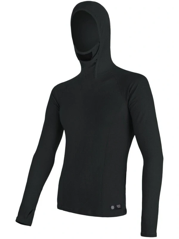 MERINO SENSOR DF - pánské tričko s kapucí, dlouhý rukáv, černá