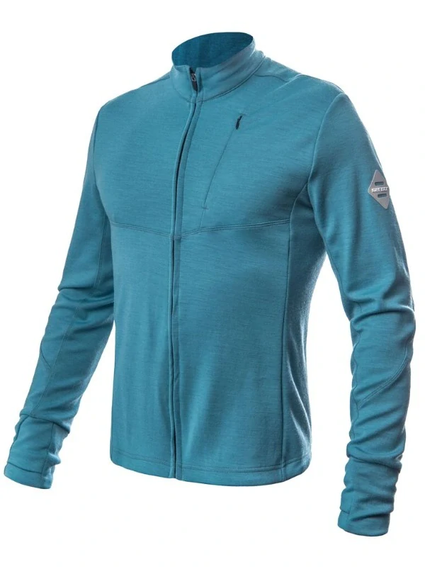 MERINO SENSOR UPPER - pánská mikina, celozip, mint blue