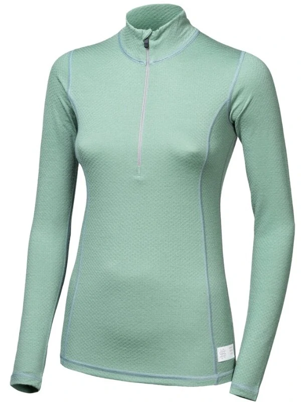 MERINO SENSOR DF - dámské tričko, dlouhý rukáv, zip u krku, basil green