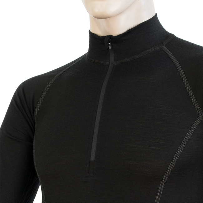 MERINO SENSOR ACTIVE - pánské triko s dlouhým rukávem, stoják, zip, černá