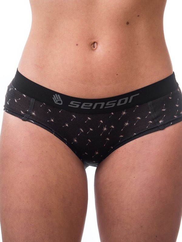 MERINO IMPRESS SENSOR - dámské kalhotky, ČERNÁ/PATTERN
