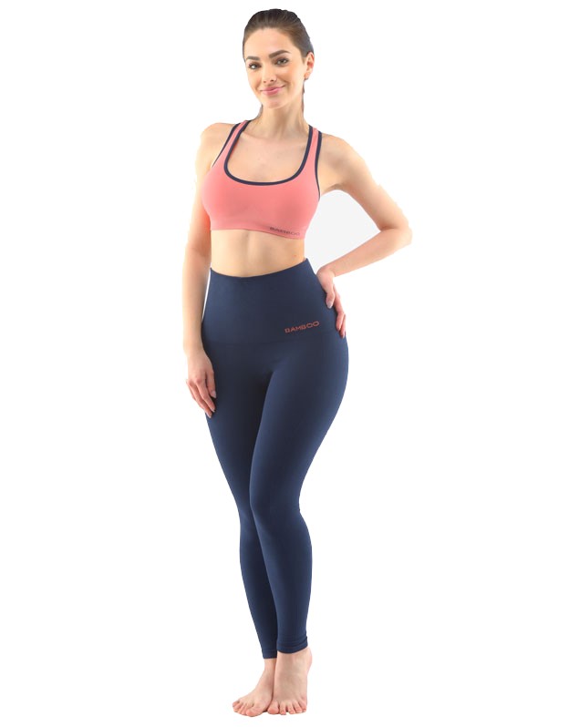 FITNESS IA. W bambusové bezešvé legíny, dlouhé, vysoký pás, lékořice - tomato