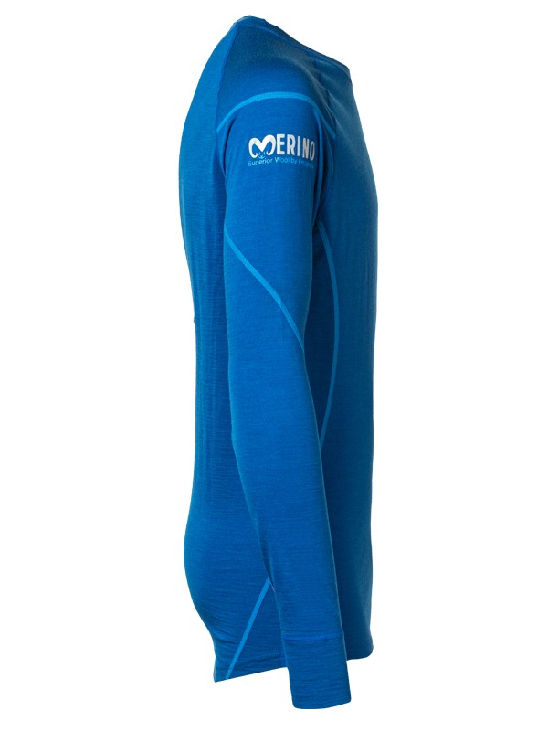 RICHIE pánské merino tričko s dlouhým rukávem, modrý melír