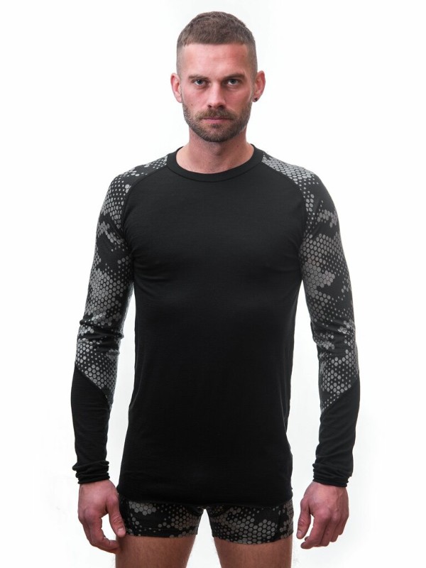 MERINO IMPRESS SENSOR - pánské triko, dlouhý rukáv, ČERNÁ/HONEYCOMP