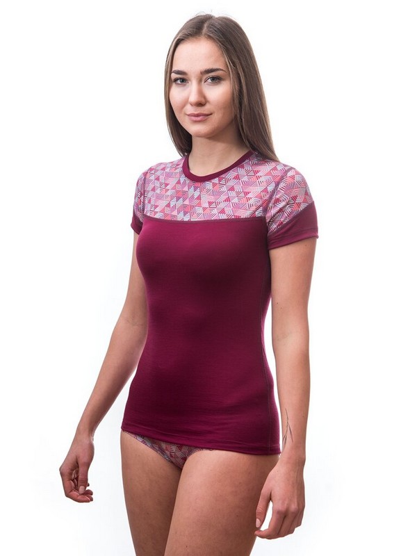 MERINO IMPRESS SENSOR - dámské triko, krátký rukáv, LILLA/PATTERN