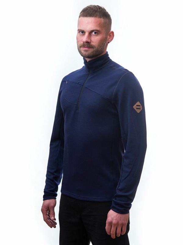 MERINO SENSOR UPPER  - pánská mikina, zip u krku, deep blue
