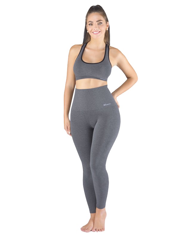 FITNESS IA. W bambusové bezešvé legíny, dlouhé, vysoký pás, šedá - bílá