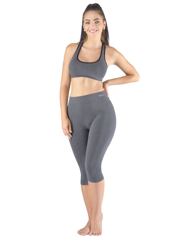 FITNESS III. W, bambusové bezešvé legíny capri, pod kolena, šedá - bílá