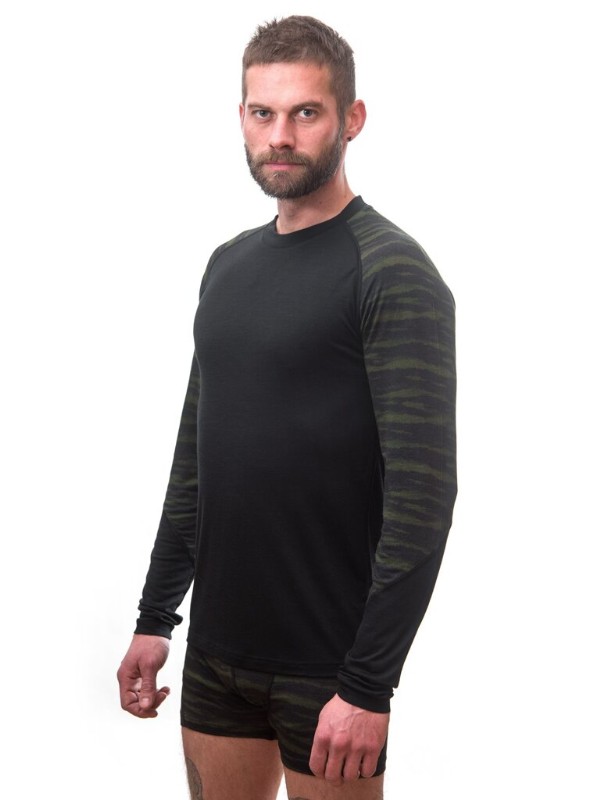 MERINO IMPRESS SENSOR - pánské triko, dlouhý rukáv, ČERNÁ/BATIK