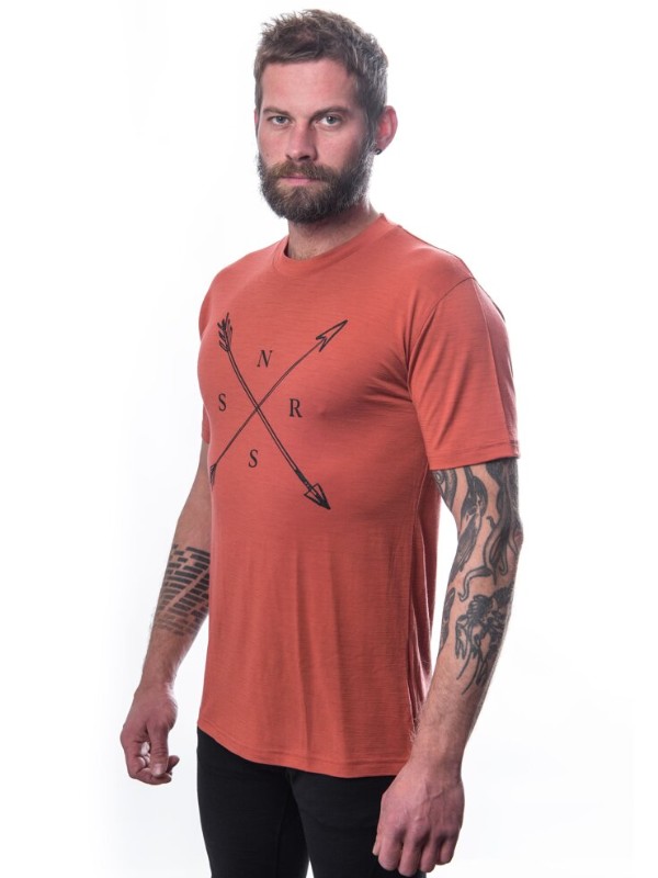 MERINO SENSOR ACTIVE SNSR - pánské triko, krátký rukáv, terracotta