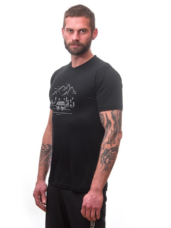 MERINO SENSOR ACTIVE VAN LIFE - pánské triko, krátký rukáv, černá