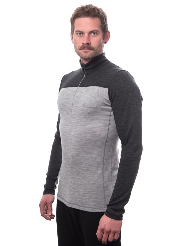 MERINO SENSOR BOLD M3 - pánské tričko s dlouhým rukávem, zip u krku, cool gray / anthracite