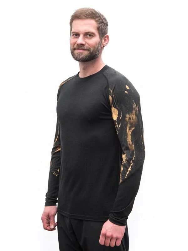 MERINO IMPRESS SENSOR - pánské triko, dlouhý rukáv, ČERNÁ/COSMOS