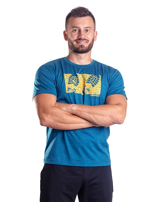 HRUTUR STEP pánské merino tričko s krátkým rukávem, petrol melír
