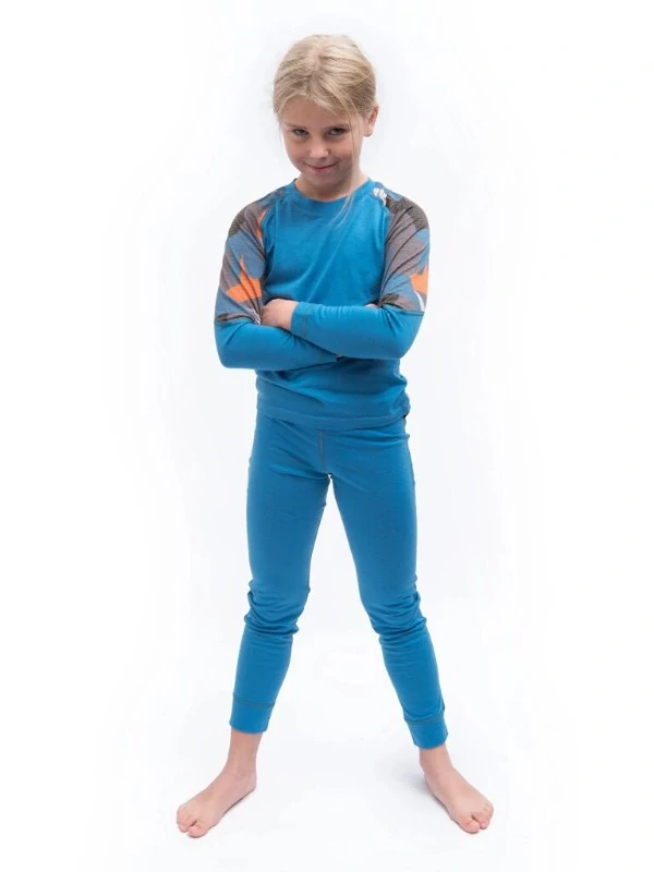 MERINO IMPRESS SENSOR dětský/juniorský set trička s dlouhým rukávem a spodků, modrá - camo