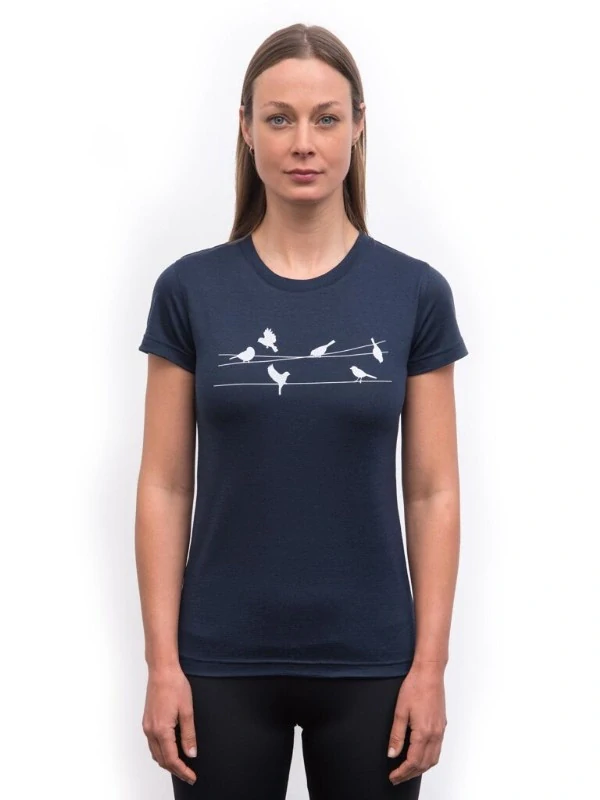 MERINO SENSOR ACTIVE SONGBIRDS - dámské tričko, krátký rukáv, deep blue