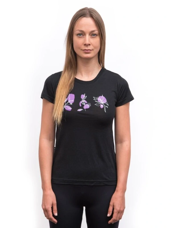 MERINO AIR SENSOR BLOOM - dámské tričko s krátkým rukávem, černá