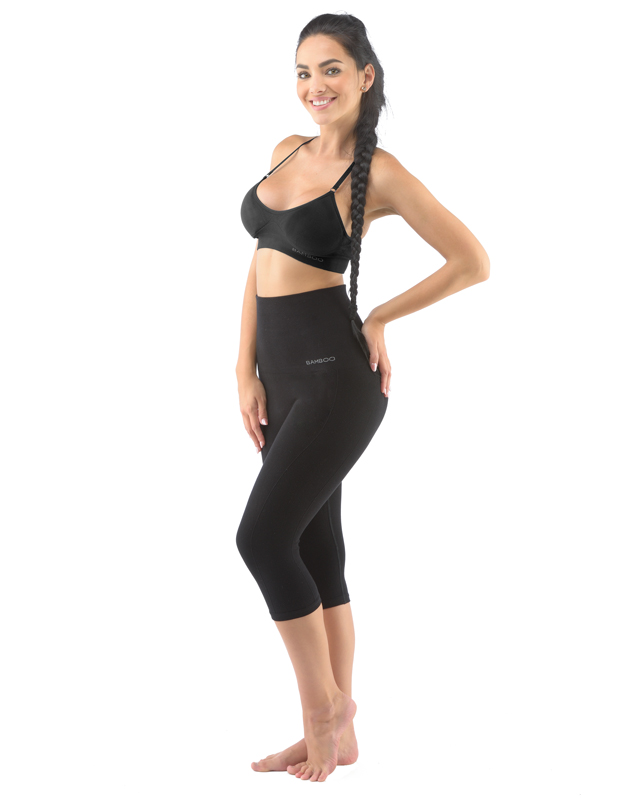 FITNESS IV. W, bambusové bezešvé legíny capri, pod kolena, černá