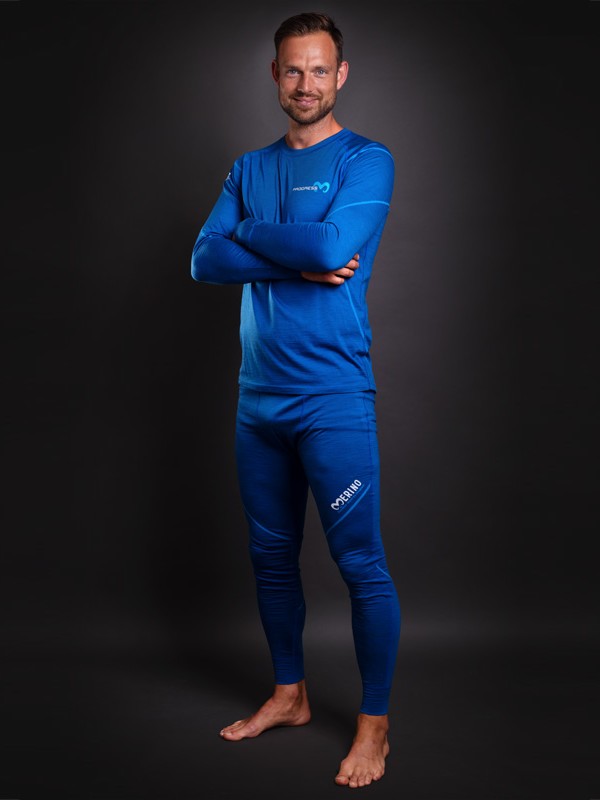 JEFF MERINO pánské merino spodky, modrý melír