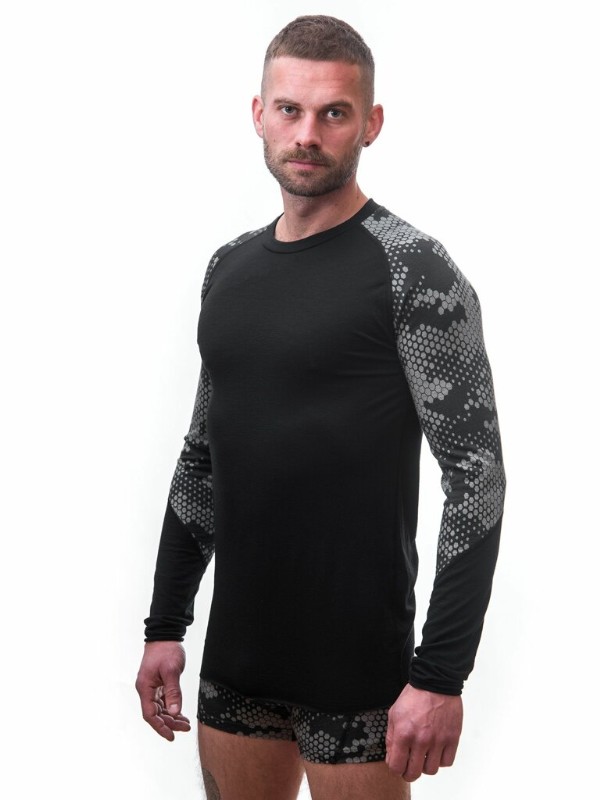 MERINO IMPRESS SENSOR - pánské triko, dlouhý rukáv, ČERNÁ/HONEYCOMP