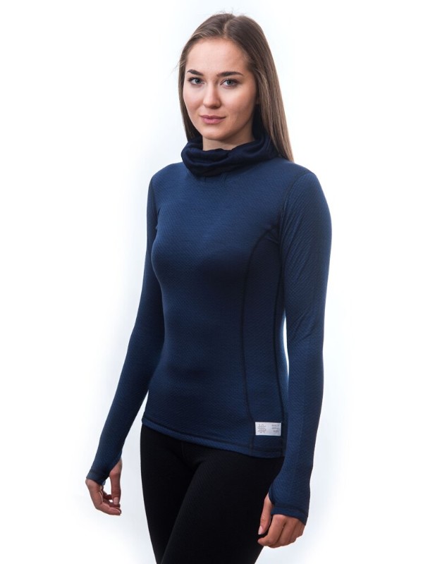 MERINO SENSOR DF - dámské tričko, dlouhý rukáv s kapucí, deep blue