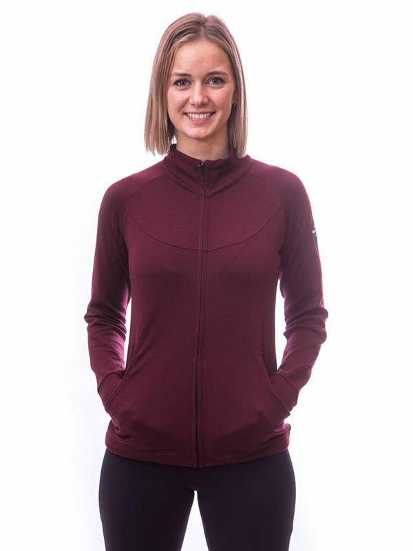 MERINO SENSOR UPPER - dámská mikina, celozip, lilla
