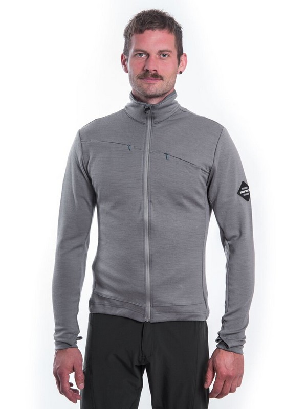 MERINO SENSOR UPPER - pánská mikina, celozip, šedá