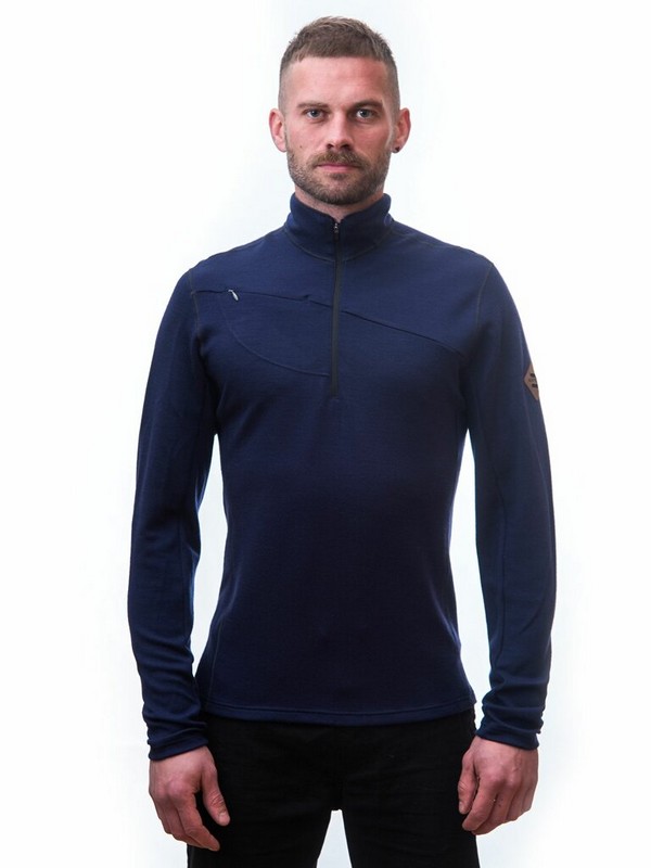 MERINO SENSOR UPPER  - pánská mikina, zip u krku, deep blue