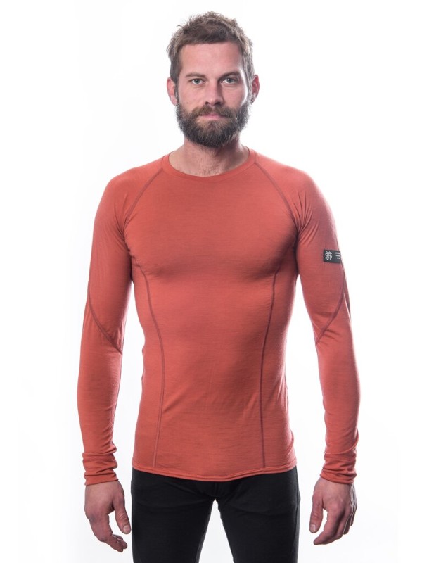 MERINO SENSOR ACTIVE - pánské triko, dlouhý rukáv, terracotta