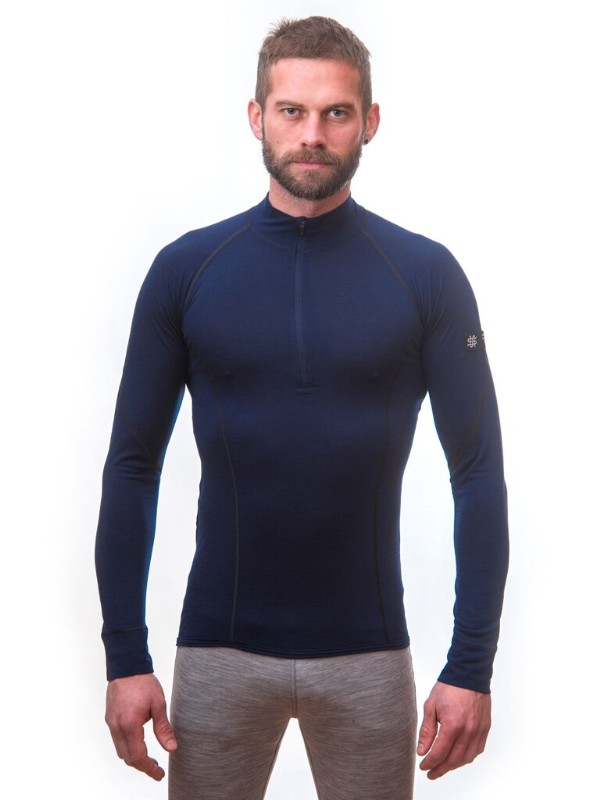 MERINO SENSOR ACTIVE - pánské triko s dlouhým rukávem, stoják, zip, deep blue