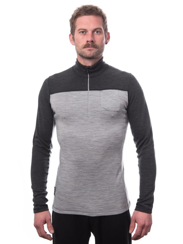 MERINO SENSOR BOLD M3 - pánské tričko s dlouhým rukávem, zip u krku, cool gray / anthracite