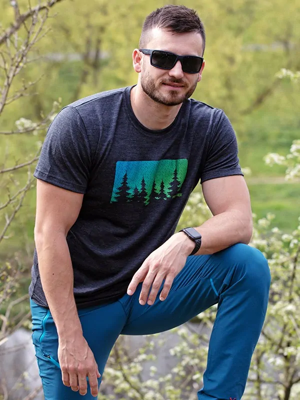 HRUTUR FOREST pánské merino tričko s krátkým rukávem, šedý melír