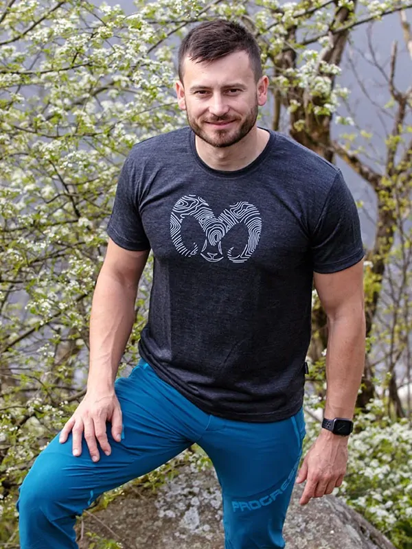 HRUTUR RAM pánské merino tričko s krátkým rukávem, šedý melír