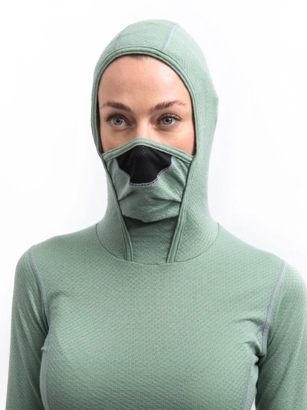 MERINO SENSOR DF - dámské tričko, dlouhý rukáv s kapucí, basil green