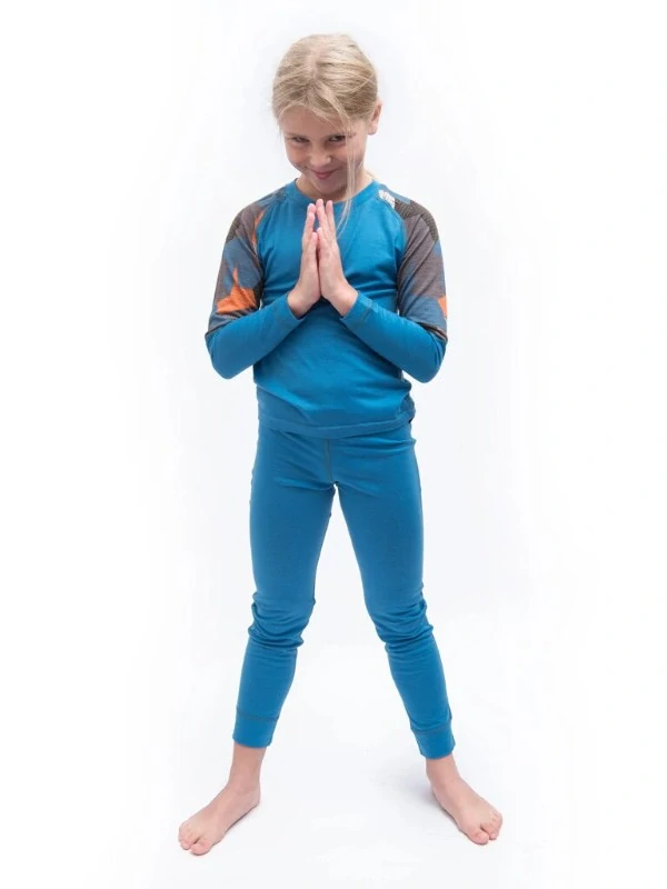 MERINO IMPRESS SENSOR dětský/juniorský set trička s dlouhým rukávem a spodků, modrá - camo