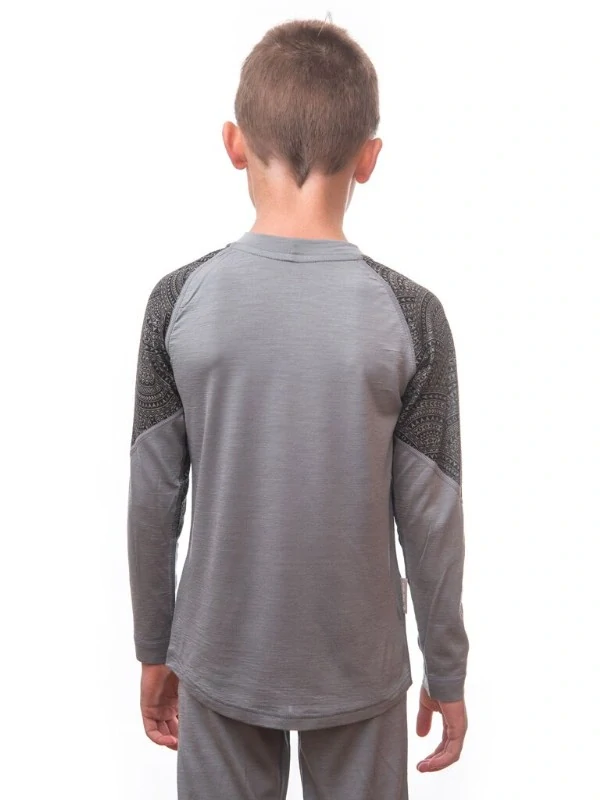 MERINO IMPRESS SENSOR dětský/juniorský set trička s dlouhým rukávem a spodků, šedá - maori