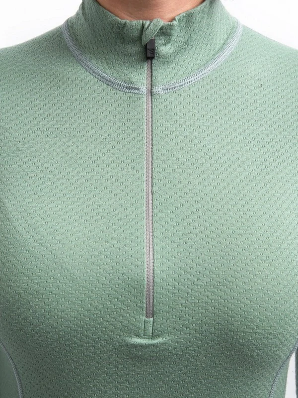 MERINO SENSOR DF - dámské tričko, dlouhý rukáv, zip u krku, basil green