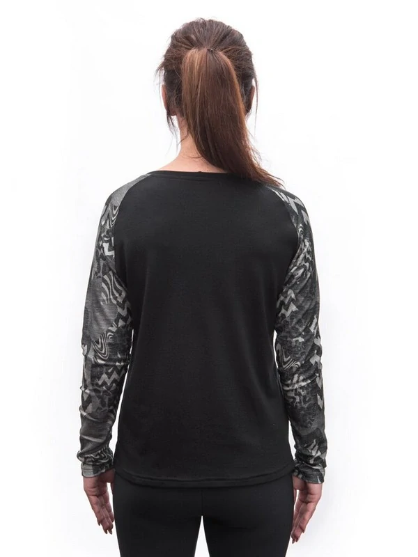 MERINO BLEND SENSOR - dámské triko, dlouhý rukáv, ČERNÁ/ZEBRA