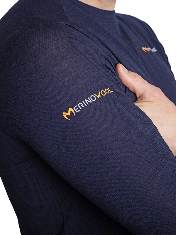 EINAR 125 pánské merino triko, dlouhý rukáv, černo - modrá