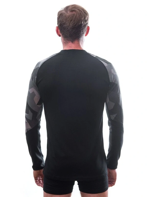 MERINO IMPRESS SENSOR - pánské triko, dlouhý rukáv, ČERNÁ/CAMO